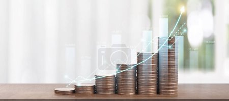 Foto de Pila de moneda con gráfico de comercio, concepto de inversión financiera - Imagen libre de derechos