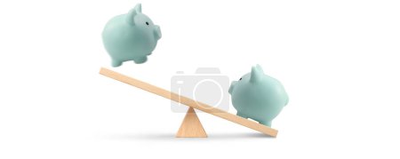 Photo for Piggy bank on balance scale  Gender pay equality conceptt  And Pension Money Budget - Royalty Free Image
