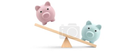 Photo for Piggy bank on balance scale  Gender pay equality conceptt  And Pension Money Budget - Royalty Free Image