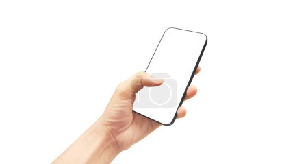 Téléchargez les photos : Main tenant smartphone appareil et écran tactile dans la main - en image libre de droit