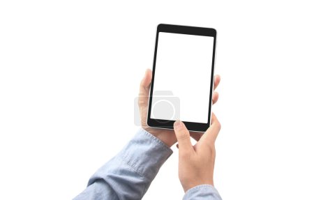 Téléchargez les photos : Mains tenant un gadget tablette tactile - en image libre de droit