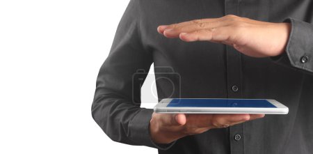 Photo for Hands holding  tablet touch computer gadget - Royalty Free Image