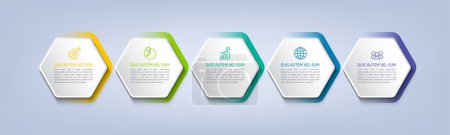 Illustration for Business infographic template with step or option design. Infographics five options. Diagram with hexagons. Vector design. - Royalty Free Image
