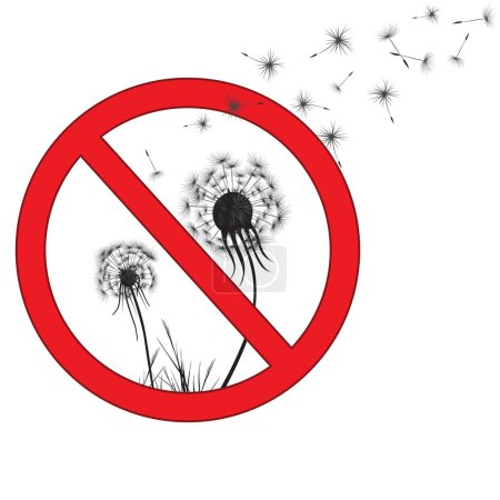 Illustration for Prohibition sign of dandelion weeds, yard weeds, unwanted lawn plants. Symbol in the garden, lawn, gardening. Vector illustration - Royalty Free Image