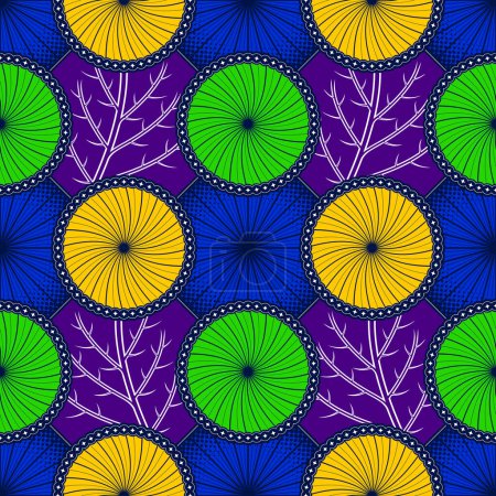 Illustration for Africa circle seamless pattern, textile art, tribal abstract hand-draw, circle and line geometrics image and background, fashion artwork for Fabric print, clothes, scarf, shawl, carpet, bag - Royalty Free Image