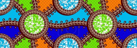 Illustration for Abstract african pattern background, circle and line, textile art, tribal abstract hand-draw, summer fashion artwork for Fabric print, clothes, scarf, shawl, carpet, bag - Royalty Free Image