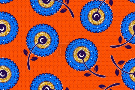 Illustration for Abstract African Flower, Cultural Fusion in Circle, African Tribal Art in Vivid, Cultural Fusion for Modern Fashion, Ethnic Motifs Vibrant Textile Patterns for Contemporary Art. - Royalty Free Image