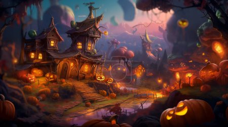 Foto de Concepto de arte de una noche de miedo en Halloween, Halloween backgrond IA generativa . - Imagen libre de derechos