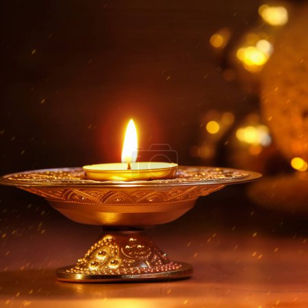 Diwali Indian Deepavali Hindu festival of lights holiday greeting card template. Generative AI .