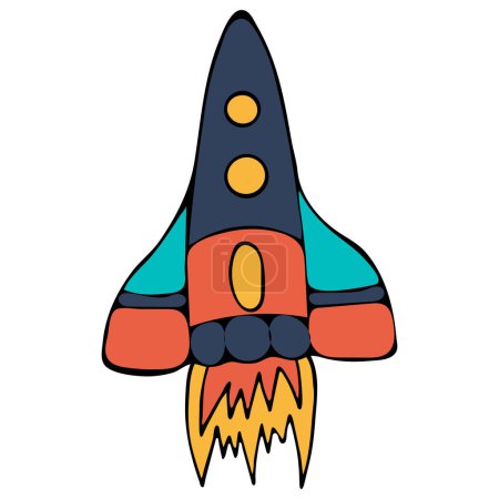 Photo for Hand Drawn Doodle Rocket with Fire Isolated on White Background. Design Element for Cosmonauts Day, Space Day, Cosmonautics Day and Day of Astronautics. - Royalty Free Image