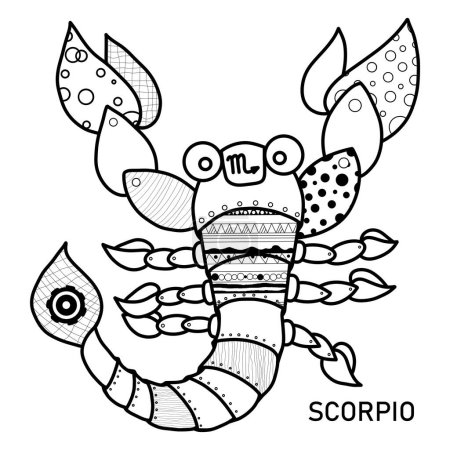 Photo for Scorpio Zodiac Sign Coloring Page. Hand Drawn Coloring Book in Steampunk Style. Coloring Sheet with Black and White Zen Art Scorpio Illustration. - Royalty Free Image