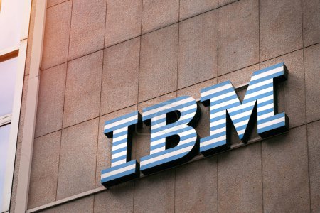 Photo for Lugano, Ticino, Switzerland - 12.04.2023 IBM logo on the IBM Client Centre building. IBM is an American multinational technology and consulting corporation. International Business Machines Corporation - Royalty Free Image