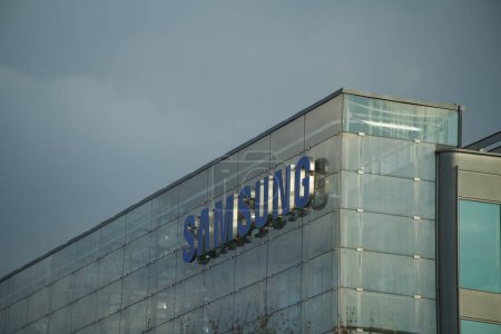 Photo for 08.04.2023 Europe - Samsung sign on the office. The Samsung Group is one of the largest electronics companies in the world. - Royalty Free Image
