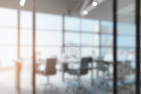 Photo for Modern Office Interior with Beautiful Lighting. Blurred abstract grey glass wall from a building background. - Royalty Free Image