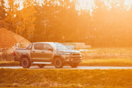 Discover the Beauty of the Mountain Landscape and the Sunset with a 4x4 Pickup Truck