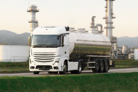Le transport de carburant en action avec l'horizon des raffineries industrielles