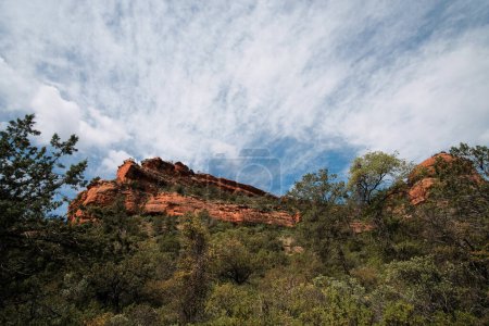 Rote Felsen und steile Klippen vom Fay Canyon in Sedona, Arizona aus gesehen