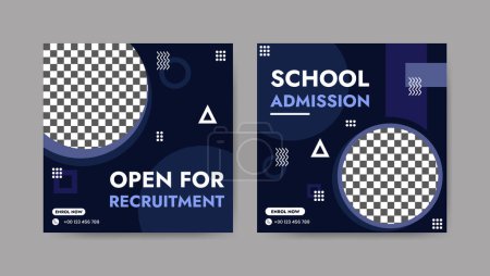 Sammlung trendiger Schulaufnahmen und Social-Media-Veröffentlichungsvorlagen für Bildungseinrichtungen. Quadratische Banner Design Hintergrund.