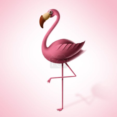 Téléchargez les photos : 3d cute toy flamingo, bird character illustration - en image libre de droit