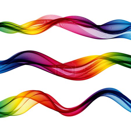 Illustration for Set of rainbow waves. Abstract background of smooth waves of smoke, design element - Royalty Free Image