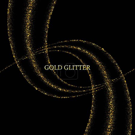 Illustration for Gold dust in the form of a wavy stripe on a black background, an element of the festive design of the template for brochures, posters . Magic glittering fairy dust vector illustration - Royalty Free Image