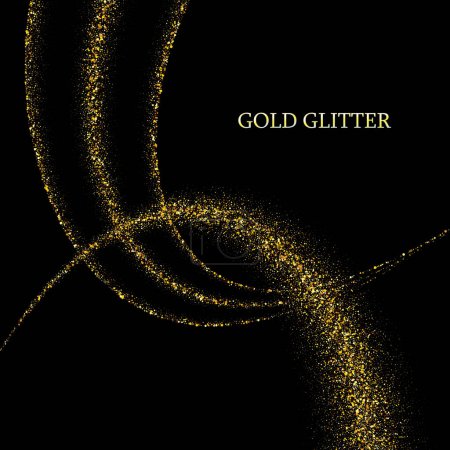 Illustration for Gold dust in the form of a wavy stripe on a black background, an element of the festive design of the template for brochures, posters . Vector illustration - Royalty Free Image