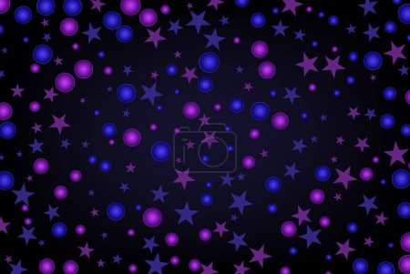 Illustration for Confetti of blue and purple circles and stars on an abstract background, design element - Royalty Free Image