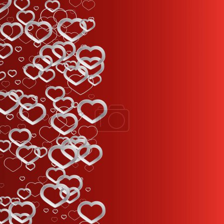 Ilustración de Fondo rojo con corazones de confeti plateados, elemento de diseño. Día de San Valentín. - Imagen libre de derechos