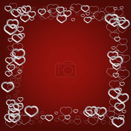 Ilustración de Fondo rojo con corazones de confeti plateados, elemento de diseño. Día de San Valentín. Patrón de celebración. Diseño para Banner. - Imagen libre de derechos