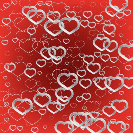 Ilustración de Fondo rojo con corazones de confeti plateados, elemento de diseño. Día de San Valentín. - Imagen libre de derechos