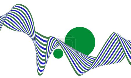 Téléchargez les illustrations : Fond abstrait avec deux ondes torsadées. Ruban torsadé rayé bleu-vert sur fond blanc, élément design - en licence libre de droit