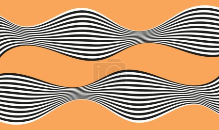 Deux rubans ondulés noirs et blancs à rayures horizontales sur fond orange