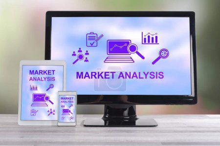 Photo for Market analysis concept shown on different information technology devices - Royalty Free Image