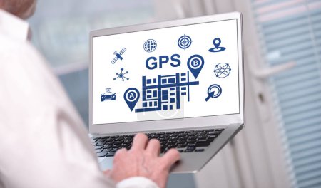 Photo for Gps concept shown on a laptop used by a man - Royalty Free Image