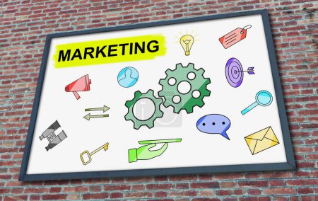 Photo for Marketing concept drawn on a billboard fixed on a brick wall - Royalty Free Image
