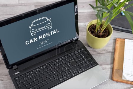 Laptop screen with car rental concept
