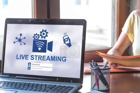 Photo for Laptop screen displaying a live streaming concept - Royalty Free Image
