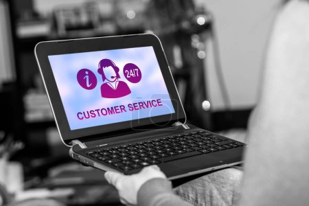 Photo for Tablet screen displaying a customer service concept - Royalty Free Image