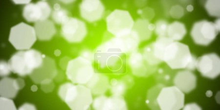 Flying heptagonal shapes over yellow green background