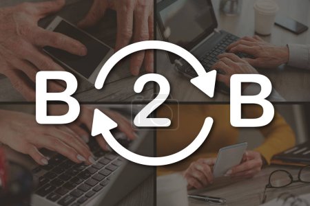 B2b-Konzept veranschaulicht durch Bilder im Hintergrund