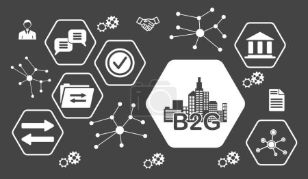 Concept of b2g with icons in hexagons