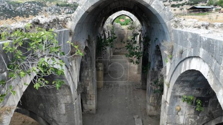 Incir Han Caravanserai was built in 1339 during the Anatolian Seljuk period. The caravanserai is currently in ruins. Burdur, Turkey.