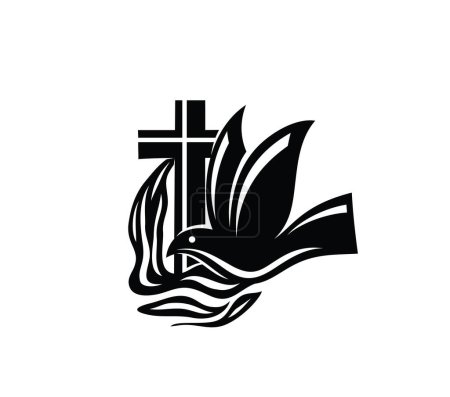 Téléchargez les illustrations : Cross with Baptism Icon, art vector design - en licence libre de droit