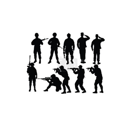 Illustration for Soldier Activity Silhouettes, art vector design - Royalty Free Image