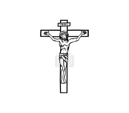 Téléchargez les illustrations : Croix avec croquis Corpus Dessin, dessin vectoriel d'art - en licence libre de droit