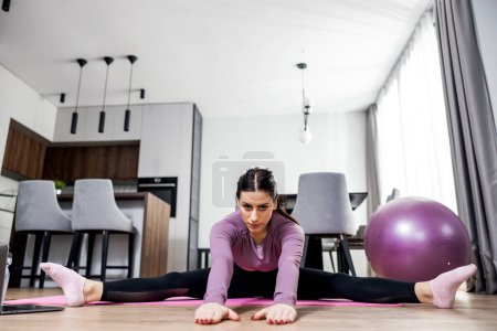 Photo for Athletic girl doing exercises at home on pilates ball.Fitness, people,health and sport concept. - Royalty Free Image