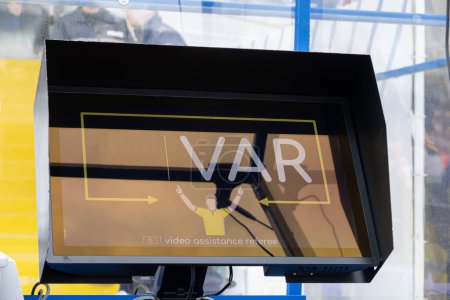Foto de VAR system screen. System video assistant referee during the match - Imagen libre de derechos
