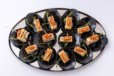 Photo for Party platter of bite size appetisers. Appetizer canape. Catering - Royalty Free Image