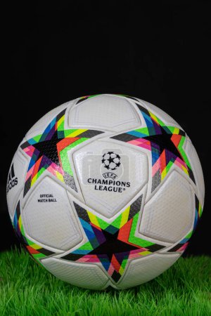 Foto de Varna, Bulgaria - December  6, 2022: Adidas UCL Pro Void. The official match ball of Champions League 2022/2023 - Imagen libre de derechos