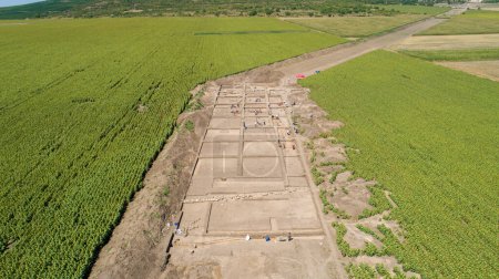 Photo for Archaeological excavation. Aerial view of the archaeological excavations - Royalty Free Image
